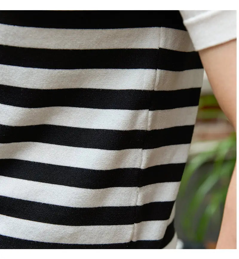 Lapel Lyocell Short Sleeve Fashion Breathable Stripes Polo Shirt
