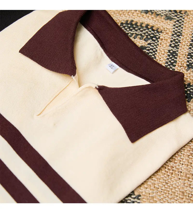 Lapel Lyocell Short Sleeve Fashion Breathable Stripes Polo Shirt