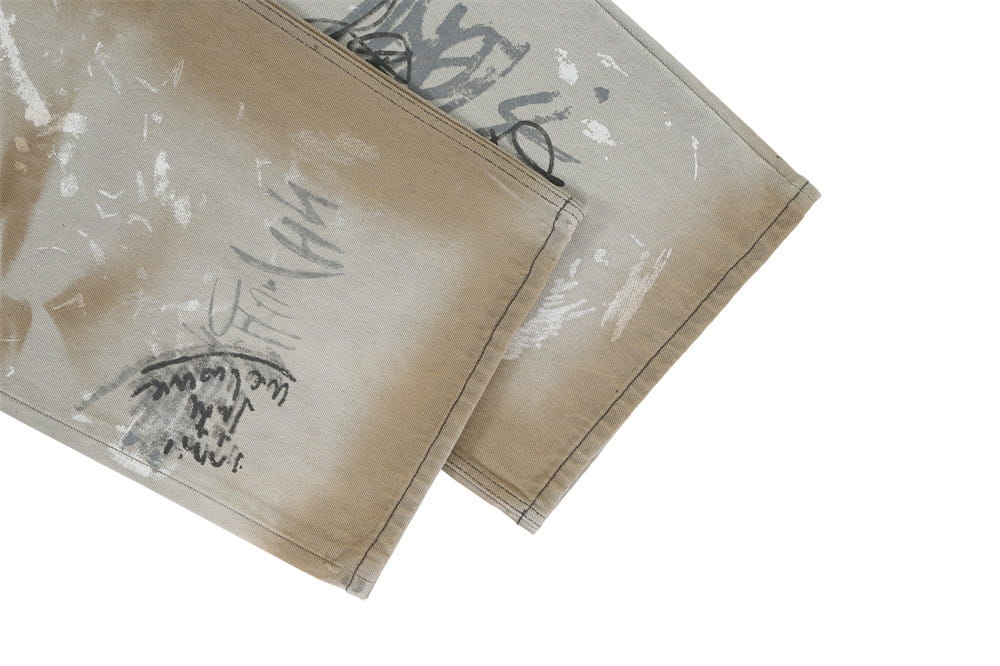 Hand Painted Graffiti Worn Jeans Men