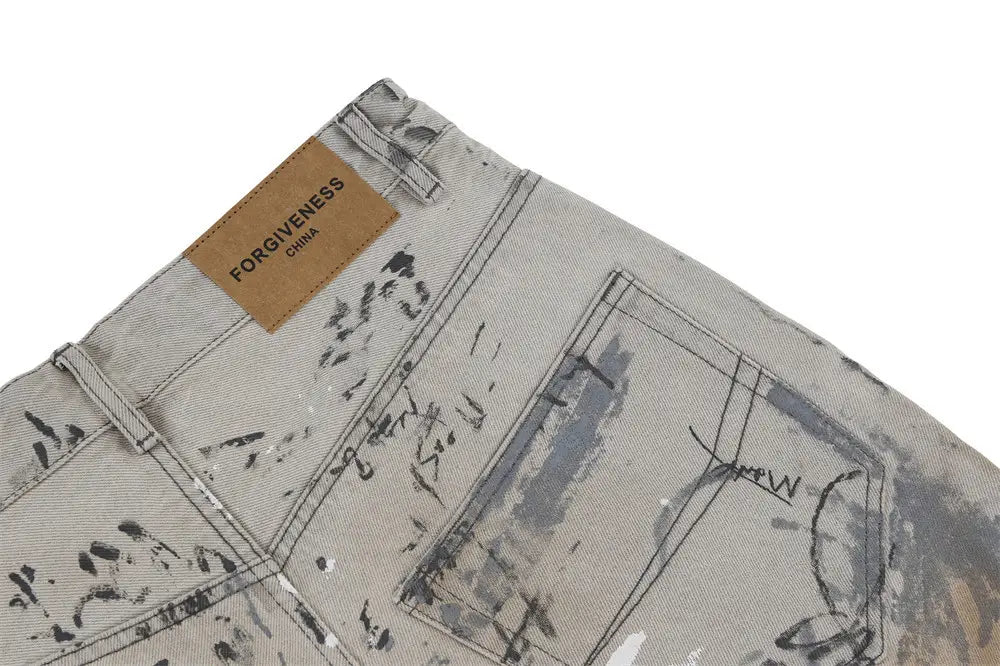 Hand Painted Graffiti Worn Jeans Men