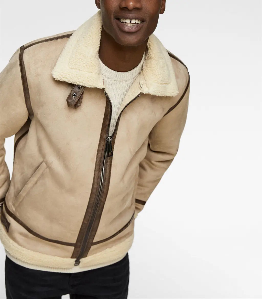 Men’s Lapel Suede Fabric Jacket Coat