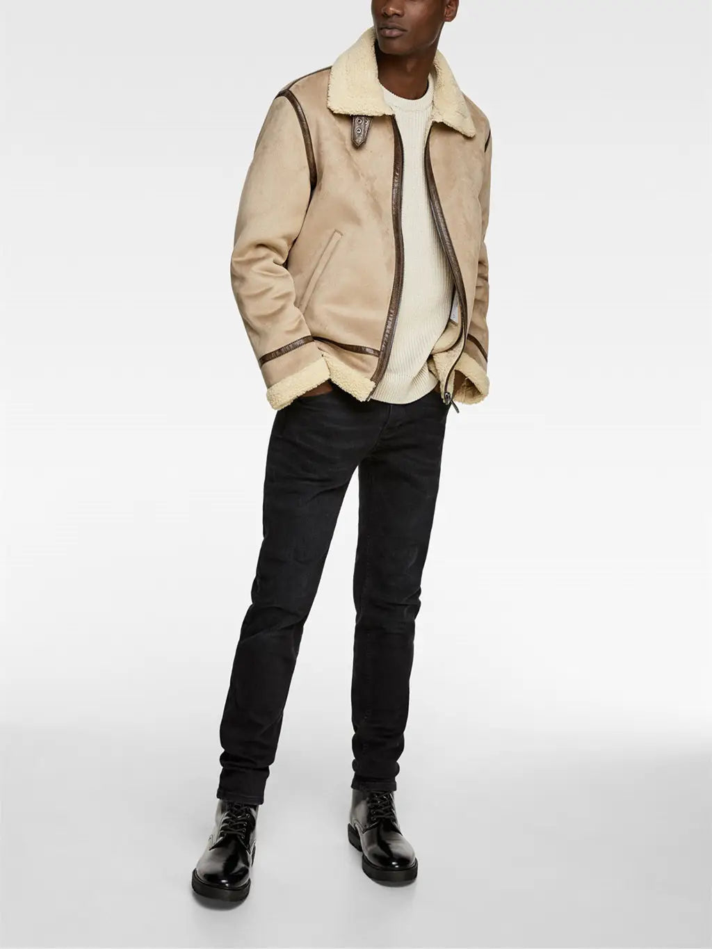 Men’s Lapel Suede Fabric Jacket Coat