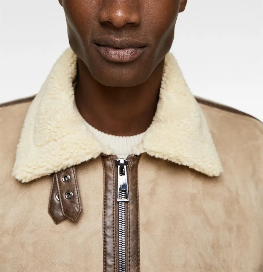 Men’s Lapel Suede Fabric Jacket Coat