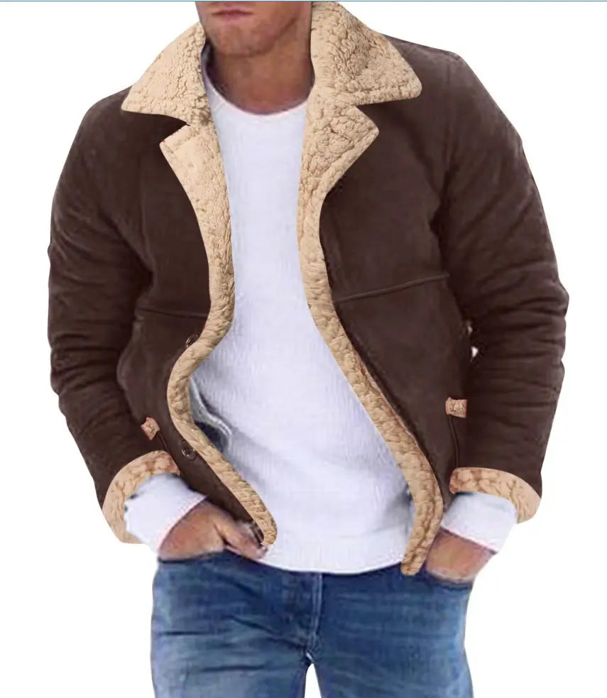 Fashion Men’s Fur Integrated Fleece-lined Padded Jacket