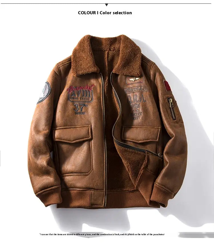Lambswool Fleece-lined Thickened Suede Fabric Jacket