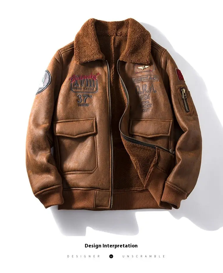 Lambswool Fleece-lined Thickened Suede Fabric Jacket