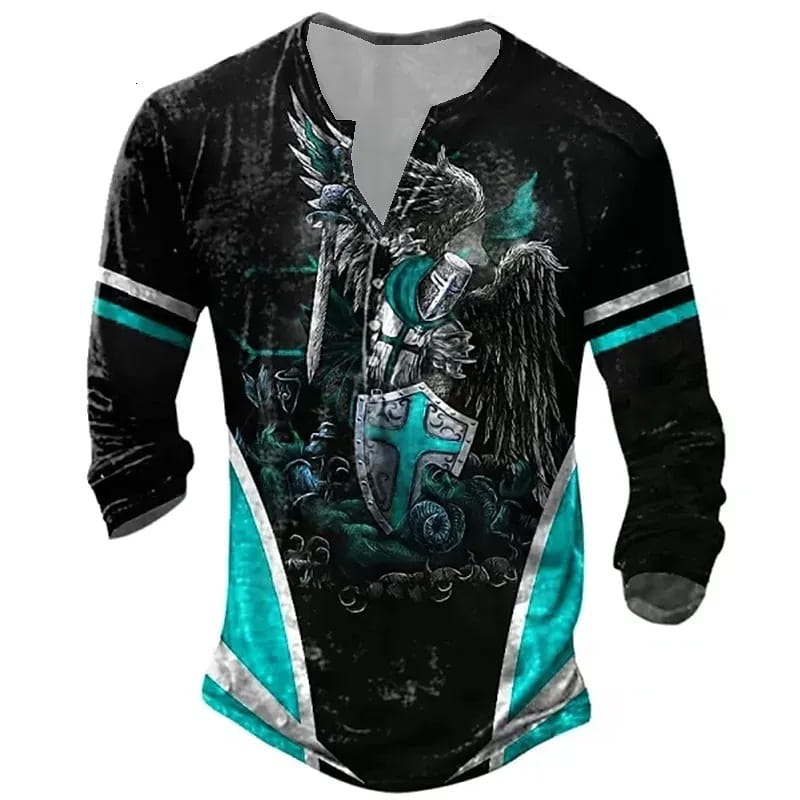 European And American Digital Printing Men’s Long-sleeved Medieval T-shirt
