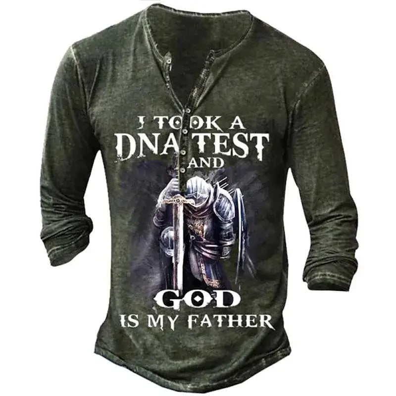 Open Placket Button Digital Printing Men’s Long-sleeved T-shirt
