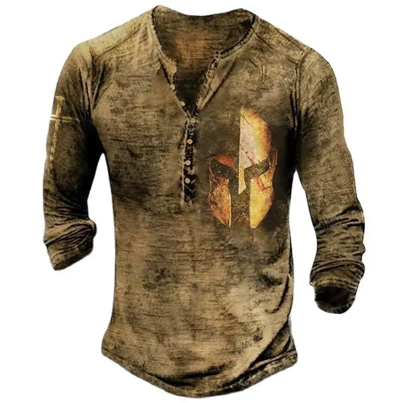 Open Placket Button Digital Printing Men’s Long-sleeved T-shirt