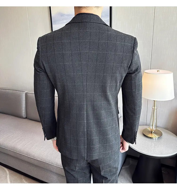 Boy’s Yarn-dyed Fabric Suit Set Three-piece Set Groom Groomsman Dress