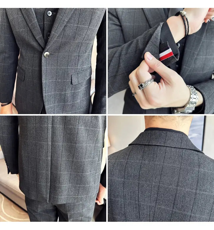 Boy’s Yarn-dyed Fabric Suit Set Three-piece Set Groom Groomsman Dress