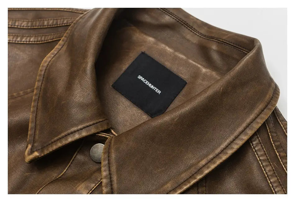 American Retro Distressed Lapel PU Leather For Men And Women Biker’s Leather Jacket