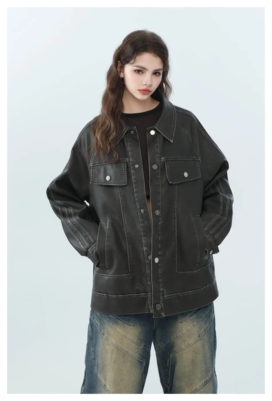 American Retro Distressed Lapel PU Leather For Men And Women Biker’s Leather Jacket
