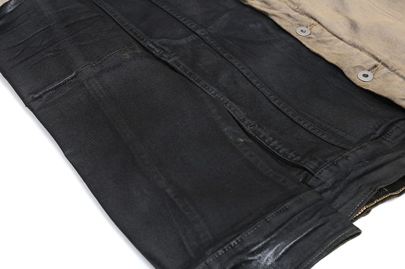 Worn Looking Washed-out Splicing Coating Brush Wax Deconstruction Denim Jacket Coat