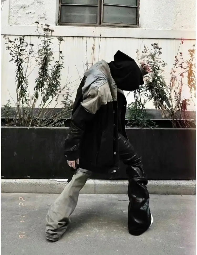 Worn Looking Washed-out Splicing Coating Brush Wax Deconstruction Denim Jacket Coat