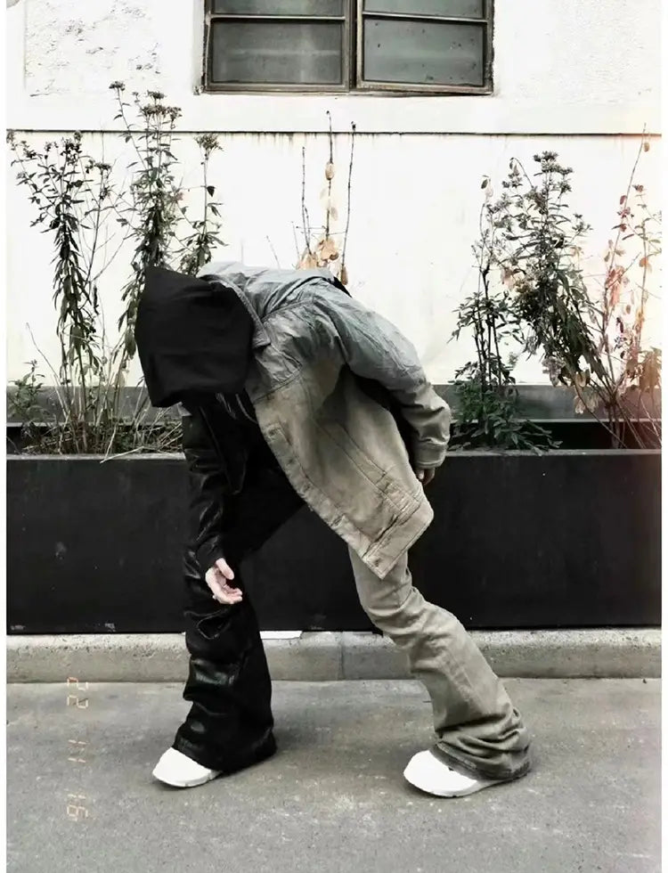 Worn Looking Washed-out Splicing Coating Brush Wax Deconstruction Denim Jacket Coat