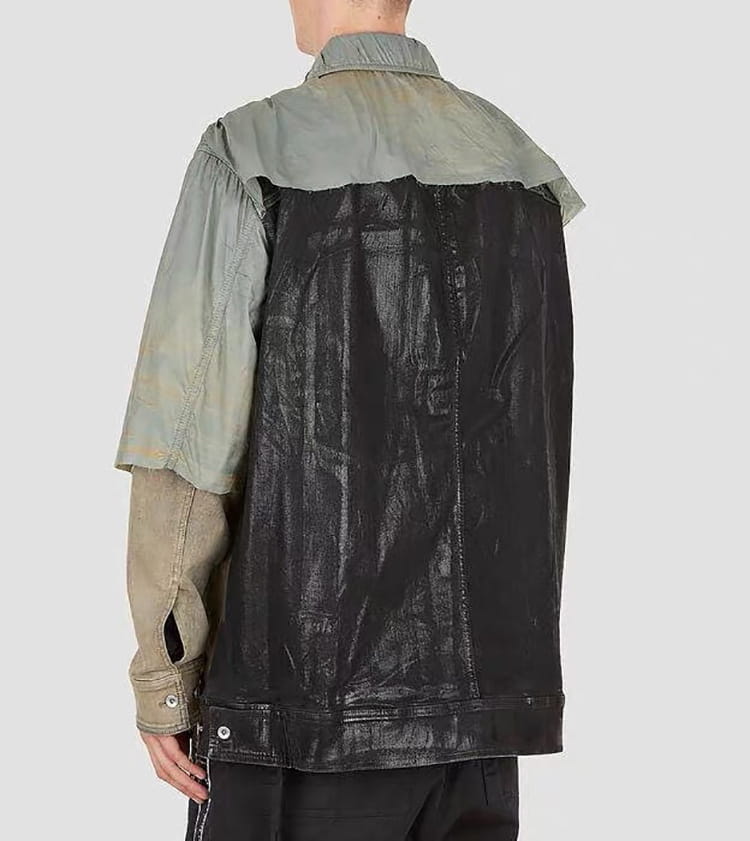 Worn Looking Washed-out Splicing Coating Brush Wax Deconstruction Denim Jacket Coat