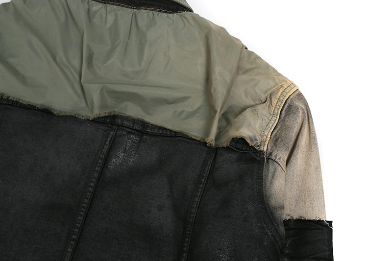 Worn Looking Washed-out Splicing Coating Brush Wax Deconstruction Denim Jacket Coat