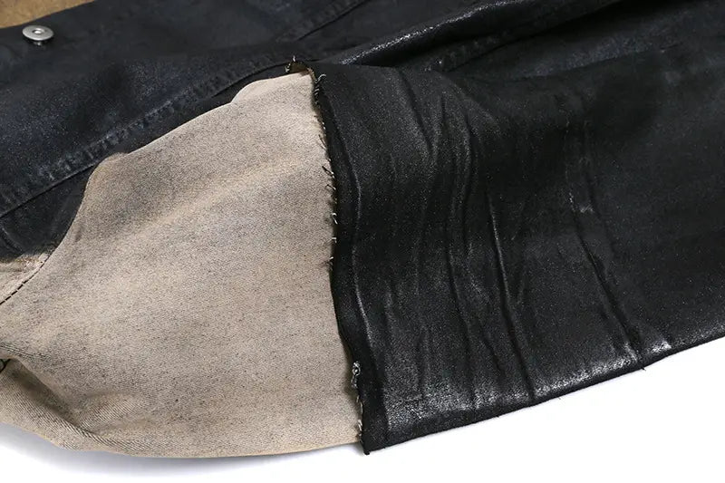 Worn Looking Washed-out Splicing Coating Brush Wax Deconstruction Denim Jacket Coat