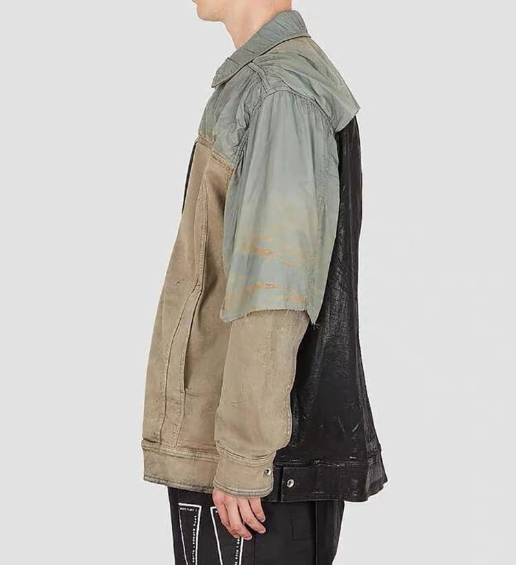 Worn Looking Washed-out Splicing Coating Brush Wax Deconstruction Denim Jacket Coat