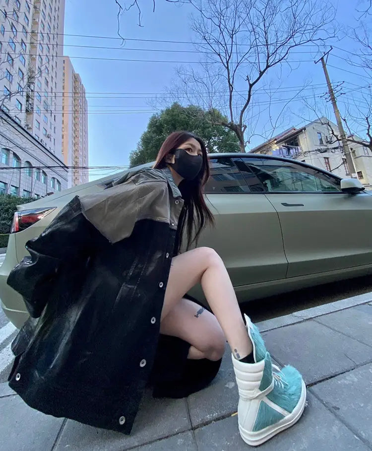 Worn Looking Washed-out Splicing Coating Brush Wax Deconstruction Denim Jacket Coat