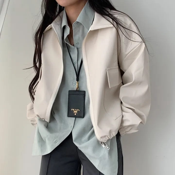 Lapel Double Zipper Pocket Long Sleeve Leather Coat