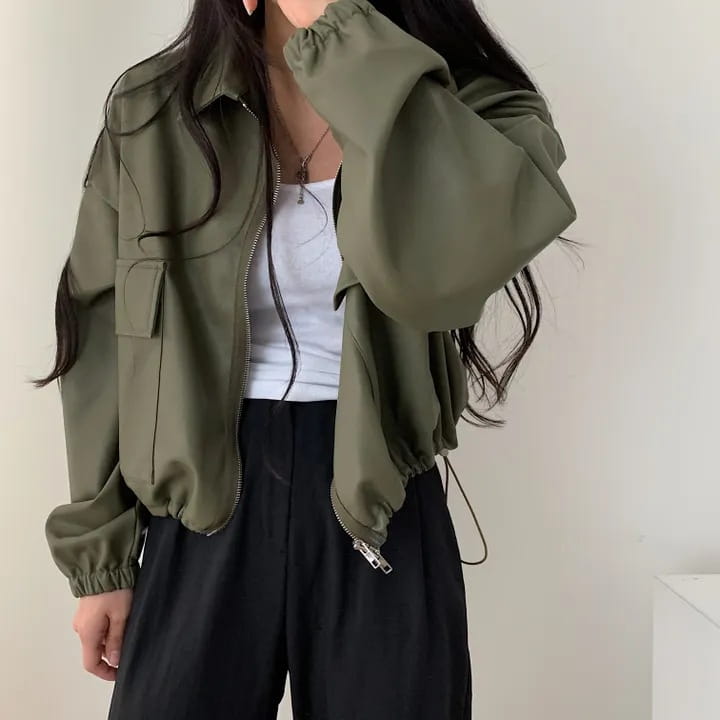 Lapel Double Zipper Pocket Long Sleeve Leather Coat