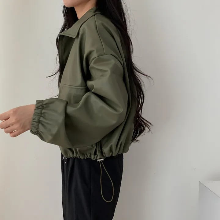 Lapel Double Zipper Pocket Long Sleeve Leather Coat
