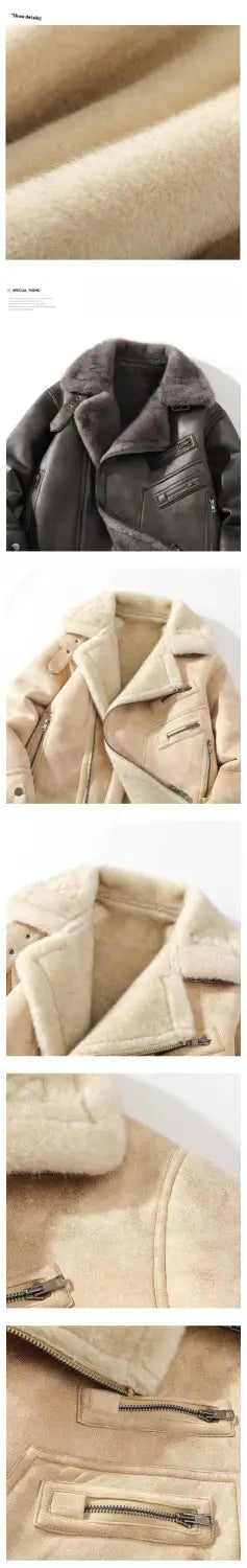 Men’s Loose Plus Size Fur Integrated Fleece Lined Padded Warm Keeping Lapel Casual Jacket