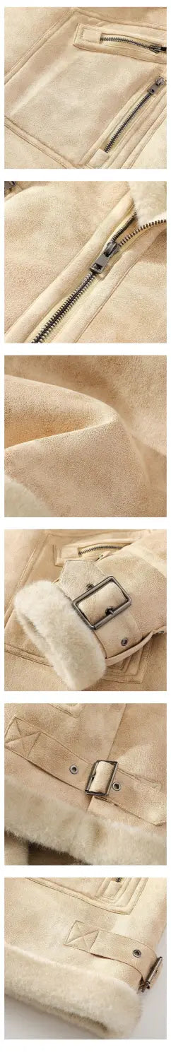 Men’s Loose Plus Size Fur Integrated Fleece Lined Padded Warm Keeping Lapel Casual Jacket