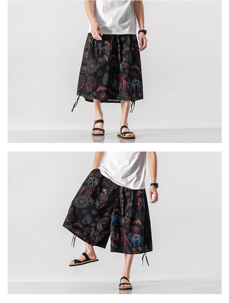 Men’s Loose-fitting Chinese Style Elephant Flower Cropped Large Trunks Radish Beach Flower Pants