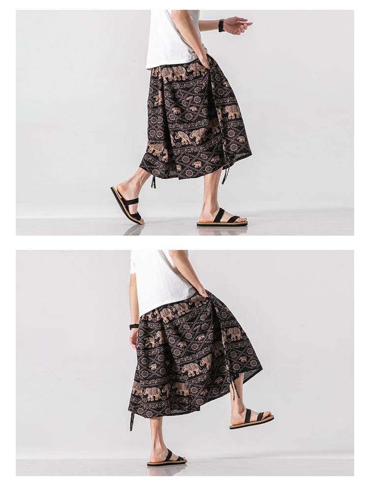 Men’s Loose-fitting Chinese Style Elephant Flower Cropped Large Trunks Radish Beach Flower Pants
