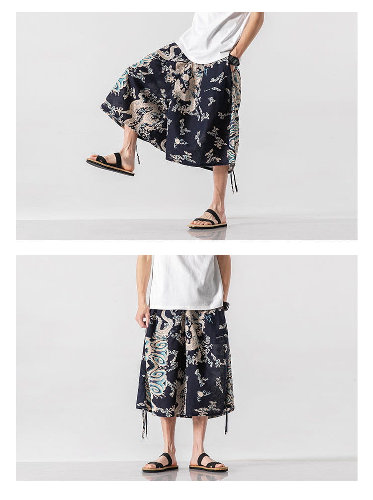 Men’s Loose-fitting Chinese Style Elephant Flower Cropped Large Trunks Radish Beach Flower Pants