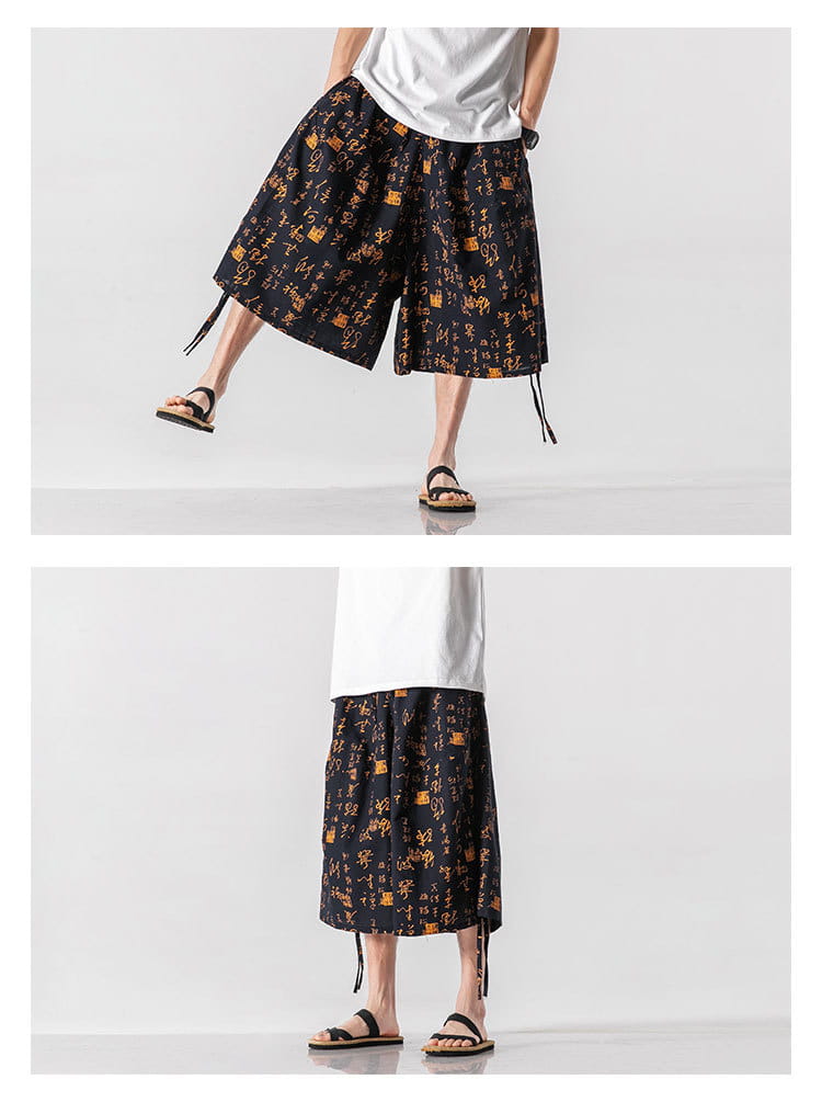 Men’s Loose-fitting Chinese Style Elephant Flower Cropped Large Trunks Radish Beach Flower Pants