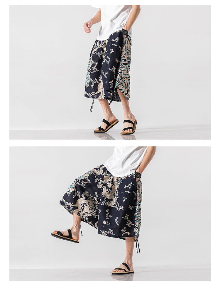 Men’s Loose-fitting Chinese Style Elephant Flower Cropped Large Trunks Radish Beach Flower Pants
