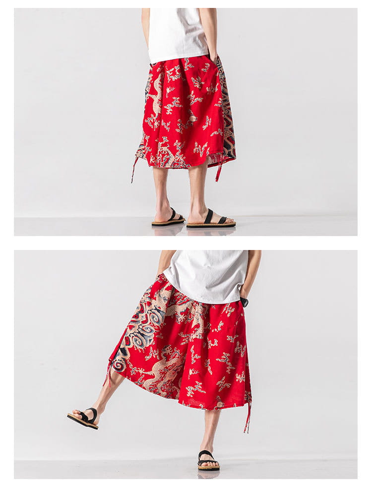 Men’s Loose-fitting Chinese Style Elephant Flower Cropped Large Trunks Radish Beach Flower Pants