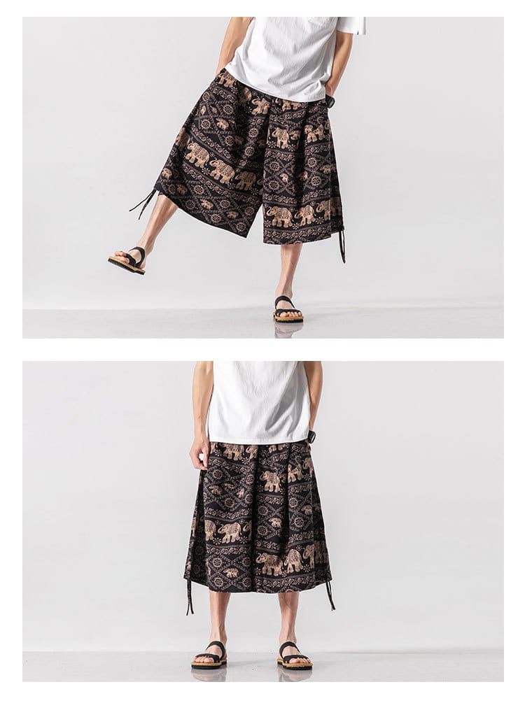 Men’s Loose-fitting Chinese Style Elephant Flower Cropped Large Trunks Radish Beach Flower Pants
