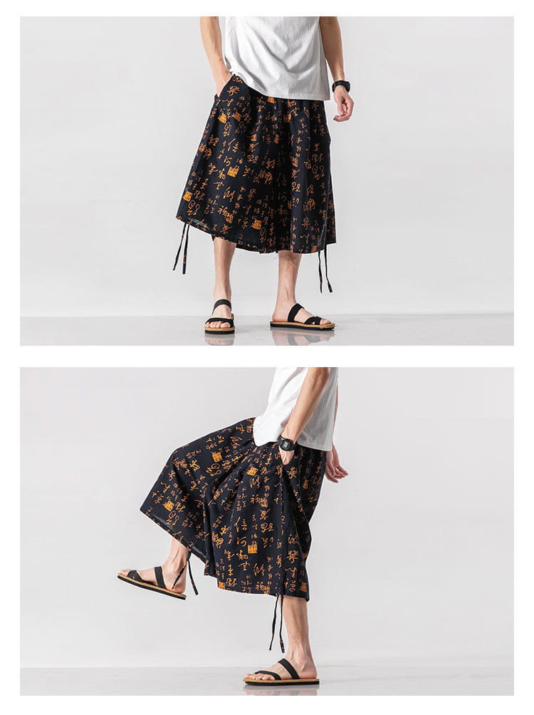Men’s Loose-fitting Chinese Style Elephant Flower Cropped Large Trunks Radish Beach Flower Pants