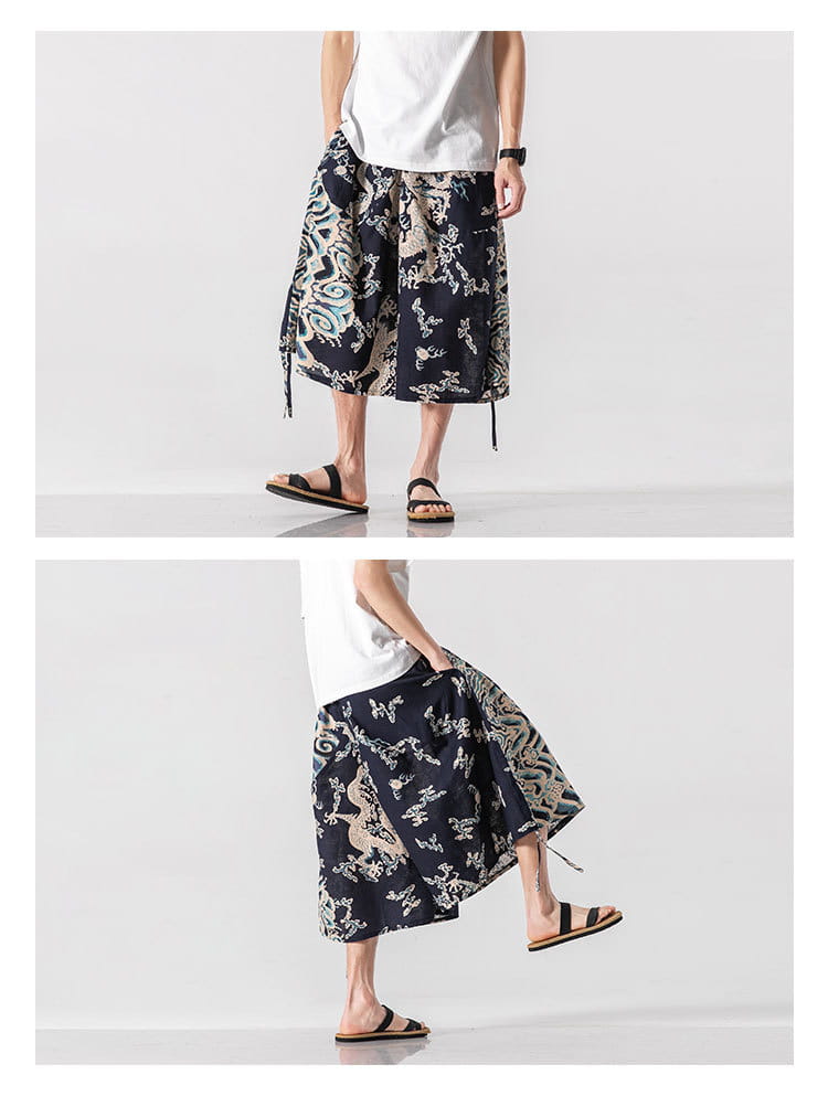 Men’s Loose-fitting Chinese Style Elephant Flower Cropped Large Trunks Radish Beach Flower Pants