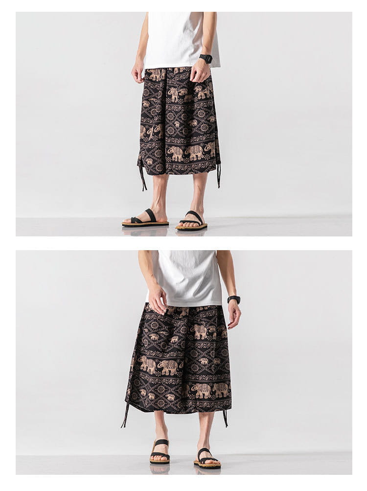 Men’s Loose-fitting Chinese Style Elephant Flower Cropped Large Trunks Radish Beach Flower Pants