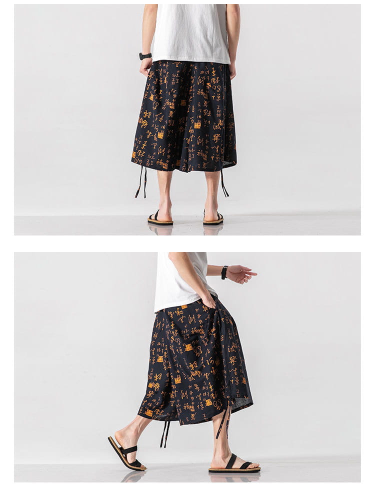 Men’s Loose-fitting Chinese Style Elephant Flower Cropped Large Trunks Radish Beach Flower Pants