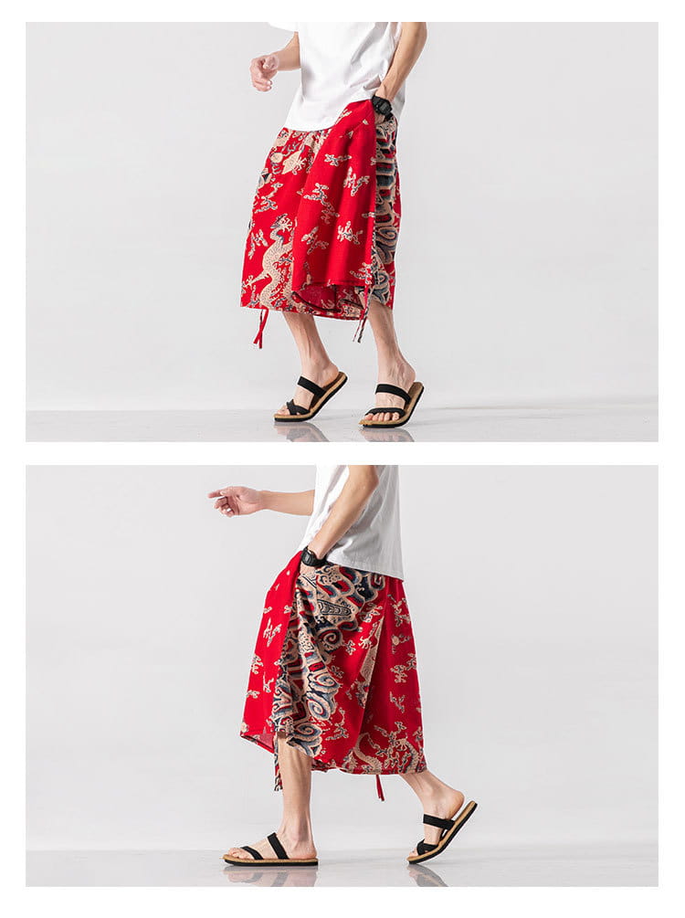 Men’s Loose-fitting Chinese Style Elephant Flower Cropped Large Trunks Radish Beach Flower Pants