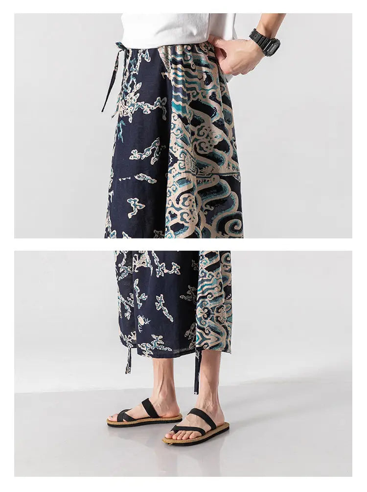 Men’s Loose-fitting Chinese Style Elephant Flower Cropped Large Trunks Radish Beach Flower Pants