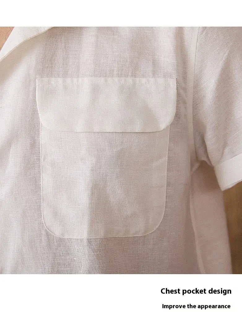 Men’s Short-sleeved Summer Cotton And Linen Cuban Collar Shirt
