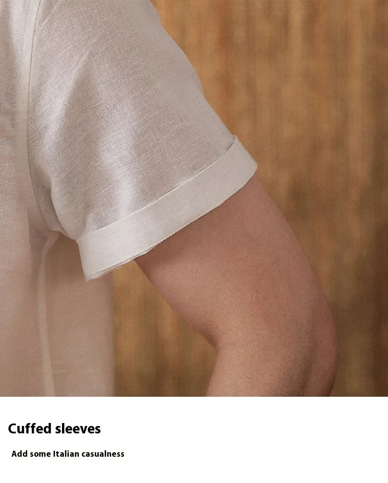 Men’s Short-sleeved Summer Cotton And Linen Cuban Collar Shirt