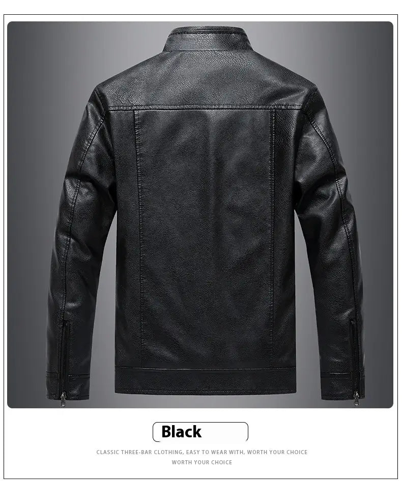 Men’s Fleece Padded Coat Casual Korean-style Stand Collar PU Leather Jacket Trendy Youth