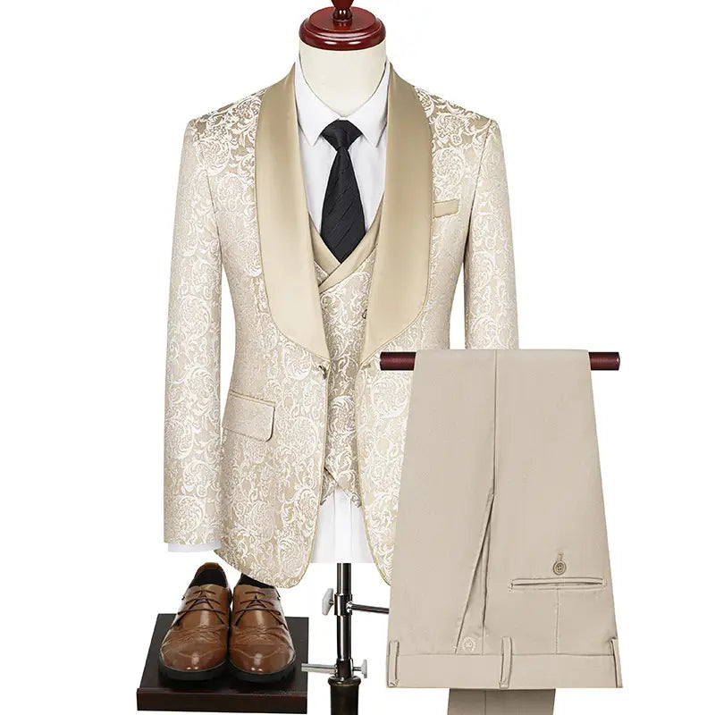 Men’s Jacquard Suit Wedding Dress Groom Suit Suit Host Performance Costume