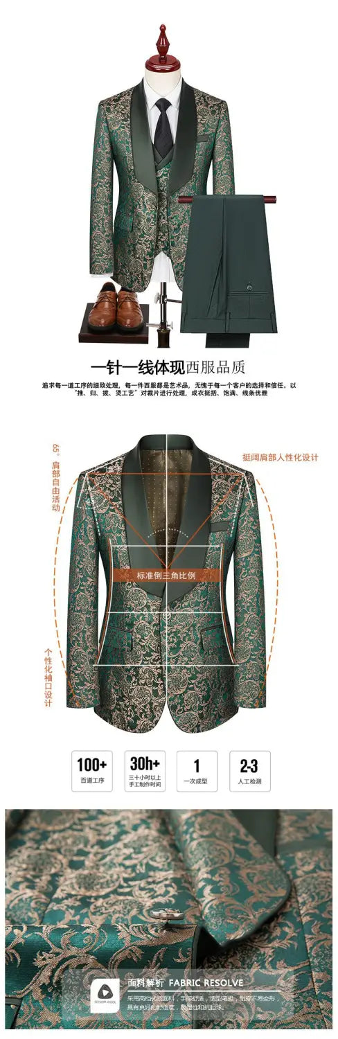 Men’s Jacquard Suit Wedding Dress Groom Suit Suit Host Performance Costume