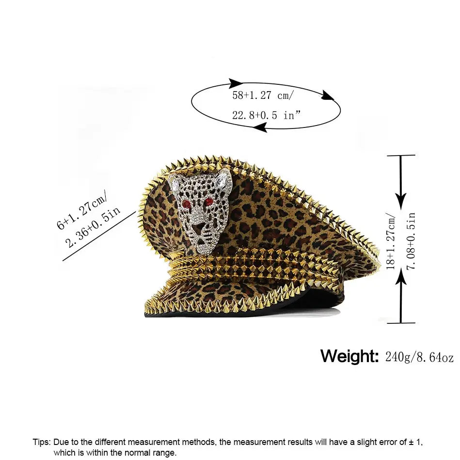 Women’s Large Round Leopard Rivet Hat Ball Punk Hip Hop Hat