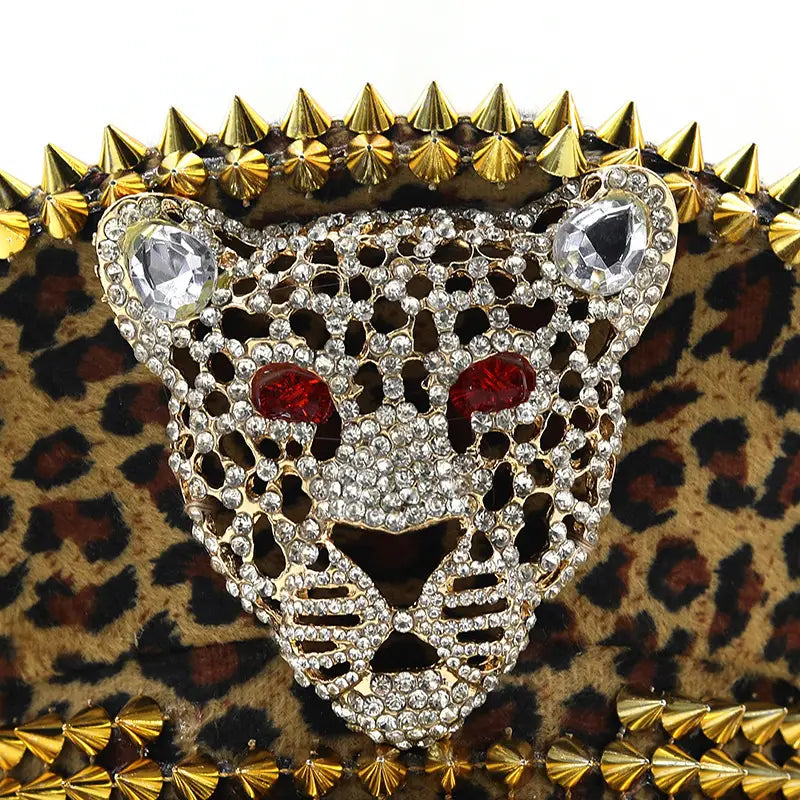 Women’s Large Round Leopard Rivet Hat Ball Punk Hip Hop Hat